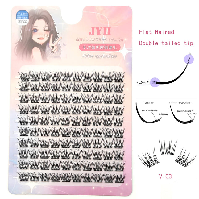DIY Clusters Natural 10-16mm C/D Curl Individual Soft Tips Light Split Double Tips Segmented Eyelash Extension Dovetail Lashes