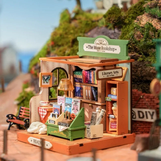 Rolife DIY Miniature House Fancy Tea Yard Kit Muse Bookshop Kit Century Postoffice Kit Sea Holiday Restaurant for Adult