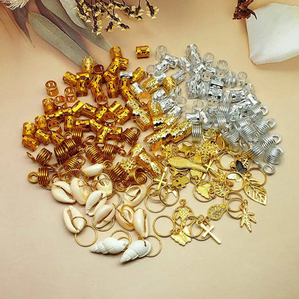 230pcs/set DIY dreadlock set women's braid hair accessories 16 styles of braided hair pendants for long hair braided with box