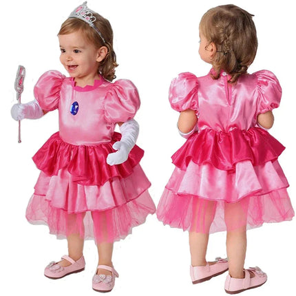 Baby Infant Pink Super Princess Girl Tutu Dress Halloween Costume Princess Peach Toddler Girl Costume Coslin