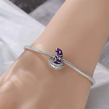 925 Sterling Silver Inlaid Heart-Shaped Beads & Rose Dangle Charm Fits Snake Bracelet Boutique Necklace Purple Pendant Gift