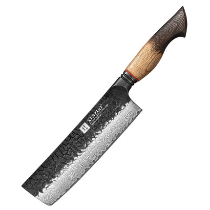 XINZUO 1-9 Piece Damascus Knife Set 67-Layer Steel Paring Utility Santoku Nakiri Cleaver Bunka White Oak Red G10 Handles