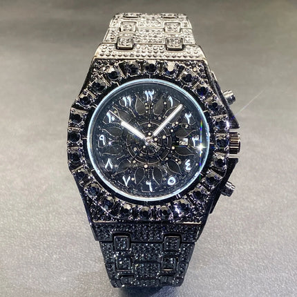 MISSFOX Hip Hop Wristwatch For Men Luxury lce Out Full Diamond Watches Fashion Green Watch Wterproof Week Display Clock 2025