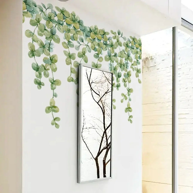 Home Decoration Gift Green Plant Vine Wall Stickers Eucalyptus Leaves Decal Self-adhesive Mural Art Bedroom Ornament