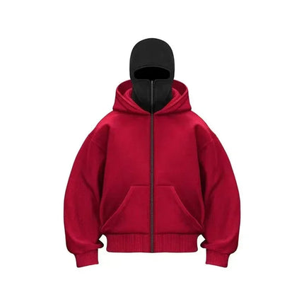 Balaclava Men Zip Hoodie Winter Warm Casual Sweatshirt Y2K with Hooded Face Mask Zipper Design Sports Jacket Outdoor Activities