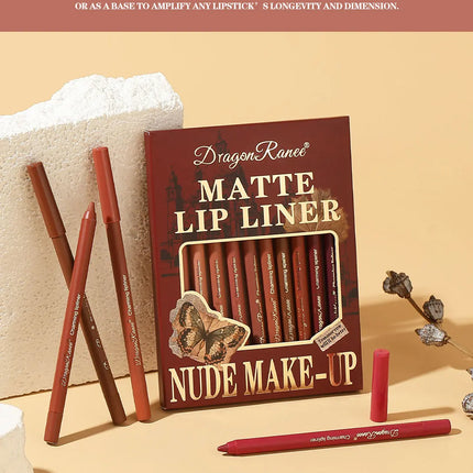 12Pcs/Set Lip Liner Set Waterproof and Sweat-Proof, Delicate Texture, Non-Smudged, Outline Lip Shape, Essential Lip Liner for Novices, Holiday Party, Valentine's Day Gift, Lip Liner Set