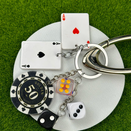 Handmade Style Casino Keychain with Dice Poker Chip Cigarette Charm Keyring for Men Streetwear Gift