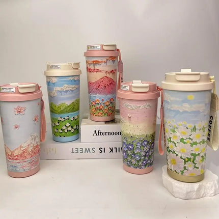 Colorful Flowers Garden Travel Coffee Tumblers Wildflower Tumbler Stainless Steel Cup with Lid & Straw Coffee Mug Holiday Gifts