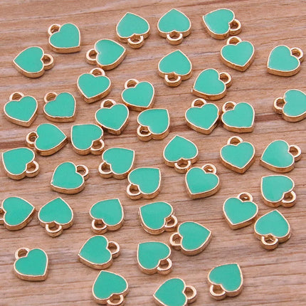 50PCS 6*8mm 10 Color Alloy Metal Drop Oil Small Heart Charms KC Gold Pendant For DIY Bracelet Necklace Jewelry Making