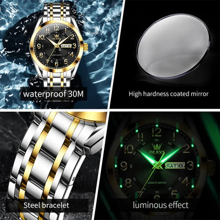 OLEVS Men's Watches Top Brand Luxury Original Quartz Watch for Men Stainless Steel Waterproof Luminous Date Week Business Watches