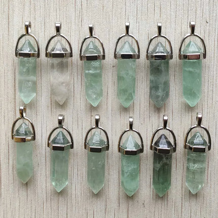 Fast shipping Natural stone quartz aventurine lapis crystal hexagonal pillar Pendants for Jewelry accessories 12pcs Wholesale
