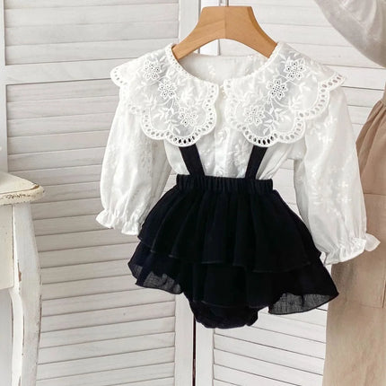 MILANCEL Kids Baby Girls Clothing Set Toddler Girls Big Collar Princess Blouse And Lace Bodysuit 2 Pcs Suit Outfits