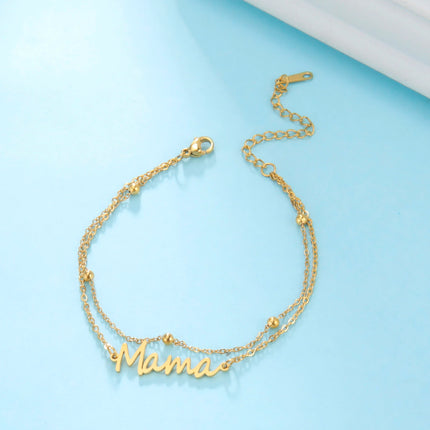 Skyrim Stainless Steel Gold Color Mama Letter Beads Charm Bracelet Red Rope Bracelets Women Waterproof Jewelry Mother's Day Gift