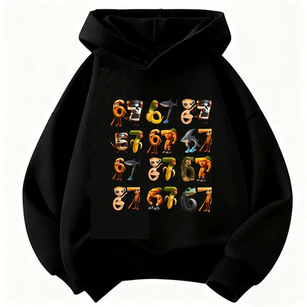 Funny Six Seven Italian Brainrot 67 Number Graphic Print Hoodie Boy/Girl Long Sleeved Kids Comfortable Sweatshirt