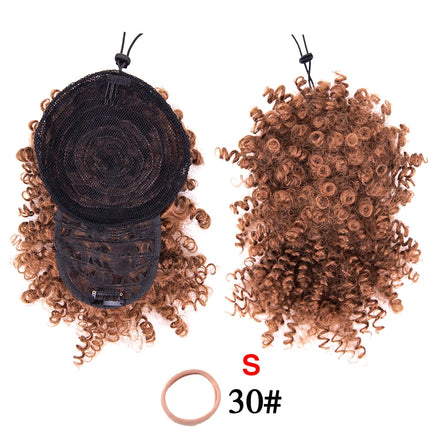 Leeons New Synthetic Afro Kinky Curly Hair Bangs Puff Hair Bun Drawstring Ponytails Clip On Hair Extension Updo Pineapple Fringe