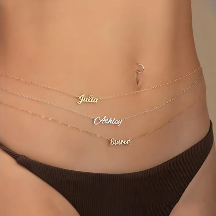Personalized Stainless Steel Belly Chain, Gold - Plated Waist Chain for Brides, Waterproof Bikini Jewelry Ideal for Honeymoon