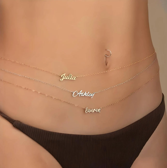 Personalized Stainless Steel Belly Chain, Gold - Plated Waist Chain for Brides, Waterproof Bikini Jewelry Ideal for Honeymoon