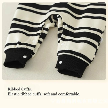 Unisex Baby Spring & Autumn Warm Romper Infant Polo Collared Striped Bodysuit Boys & Girls Cute Long-Sleeve Outdoor Jumpsuit