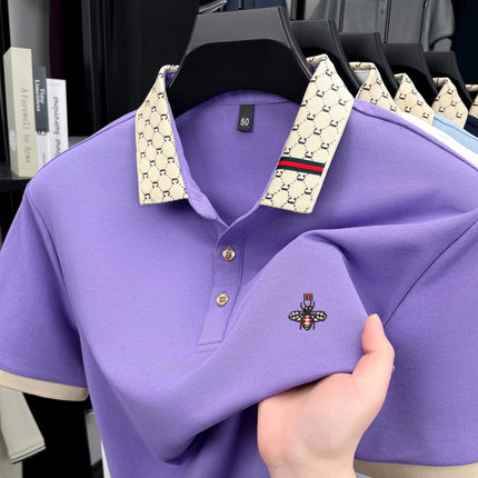 Personality Letter Jacquard Lapel Short Sleeve T-Shirt Men's High-End Brand Little Bee Embroidery Fashion Trend Summer Polo Shirt