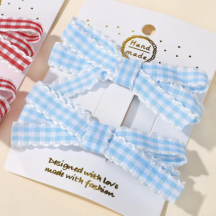 2Pcs Striped Bow Hair Clip Set Women's Sweet Hair Accessories Lovely Girl Headwear Hairpin for Dress up