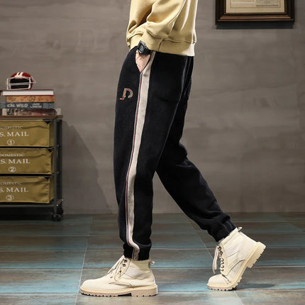 Trendy American Style Men's Fleece Lined Loose Fit Sweatpants Winter Casual Sports Trousers Low Elasticity Youth Popular Long...