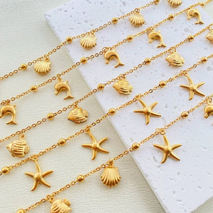 1 Pcs Fashion Stainless Steel Anklet Starfish Dolphin Scallop Tropical Fish Pendant Ocean Style Anklet