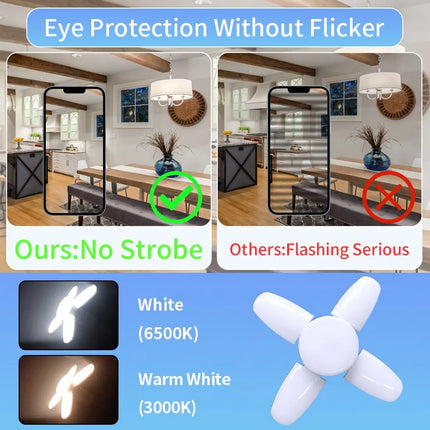 E27 Fan Foldable 28W LED Bulb AC220V Deformation Lamp for Home Ceiling Lights Warehouse Garage Office Cool White Pendant Light