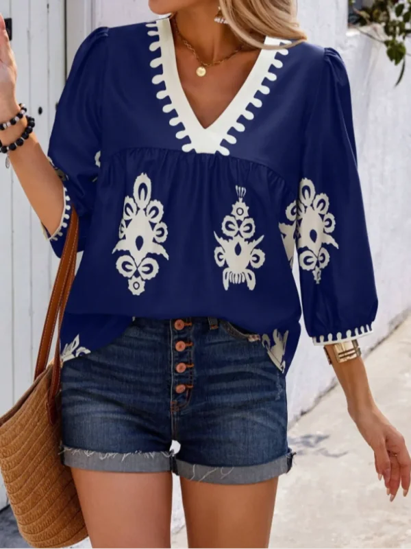 Plus Size 1Xl-5XL Women's Fashion Shirt Blouse Casual V-neck Loose Summer Casual Outdoor Tee Shirt Breathable Tops