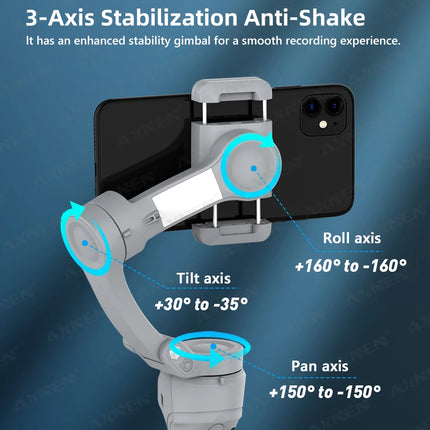 Handheld 3-Axis Gimbal Stabilizer for Smartphone, for iPhone Cellphone Record Video Vlog Phone Anti-Shake with Fill Light