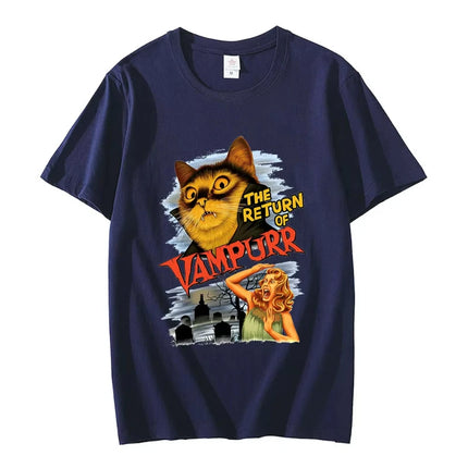 Funny Cat The Return of Vampurr Graphic T-shirt Men Women Cotton Short Sleeve Horror Halloween T Shirt Casual Clothing T-shirts