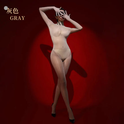 Transparent Oil Shiny Bodysuits Female 8D Full Body Stockings Glossy Jumpsuits Erotic Lingerie Open Crotch Pantyhose for Sex