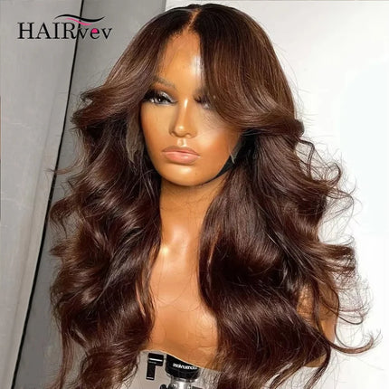 Body Wave Chocolate Brown Lace Front Wigs Human Hair Pre Plucked Brazilian Brown Virgin Hair Glueless HD Frontal Wig For Women