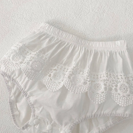 Summer Baby Girl Round Neck Sleeveless Lace Splicing Top+Clear Color Bag Pants 2-piece Set