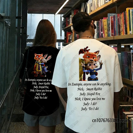 2026 The Zootopia Nick and Judy Couple Loungewear Set Summer Cotton T Shirt With Pajama Pants Oversized Suit Couple Matching Kit