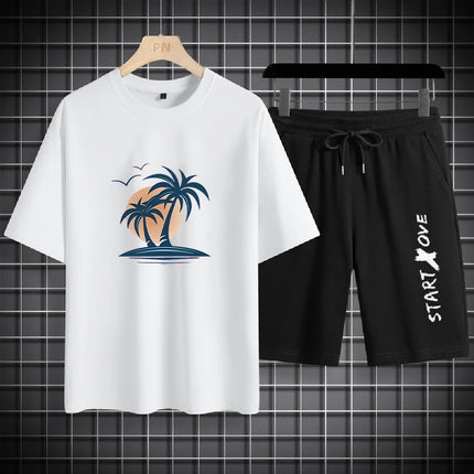 Men's Sets 2025 Summer Fashion T Shirts Casual Polyester Gradient Shorts Set Men's Sporty Two-piece Outfit Basketball Tracksuits