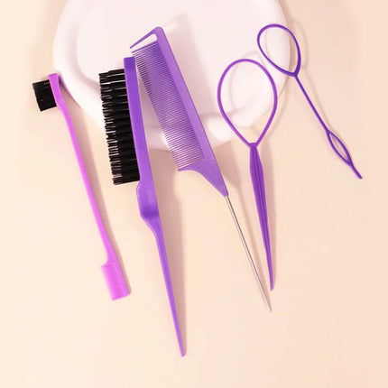 5pcs Hairdressing Tools Pointed Tail Comb Dual Head Eyebrow Brush Triple Row Comb Coiler Hair Salon Styling Comb