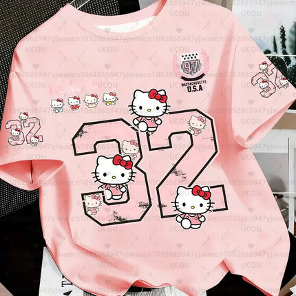 Summer Women's Girl's Casual Hello Kitty 3D Print Graphic Kid Cute T-Shirt Boy Round Neck Tee Outdoor Sport Men's T-shirt