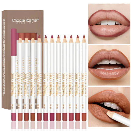 12PCS Matte Velvet Lipliner Set Superfine Smooth Durable Waterproof Brown Mixed With Easy Makeup Lip Makeup