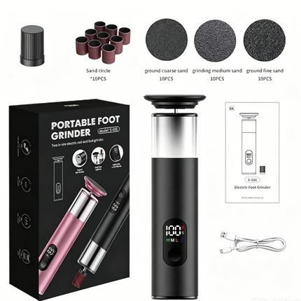 Electric foot trimmer, electric foot grinder with 9-level adjustment, rechargeable for removing dead skin, calluses, and repairi
