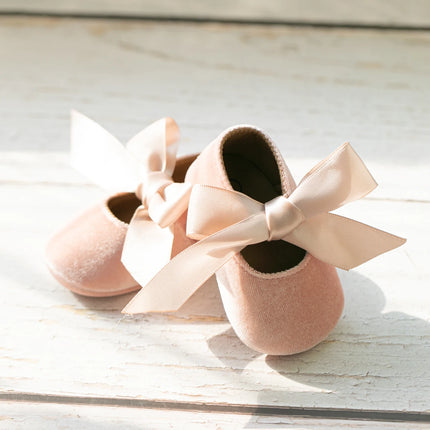 Newborn Baby Girls Dress Shoes Bowknot Ribbon Princess Infant Toddler Rubber Non-slip Flat First Walkers Crib Shoes Mary Jane