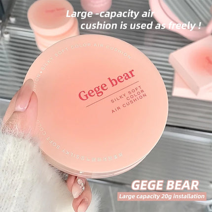 Gege Bear Milky Pink Cushion - Soft Matte Blurring Cover, Skin-Like Nude Finish, 12H Wear, Clean Beauty Lightweight Foundation