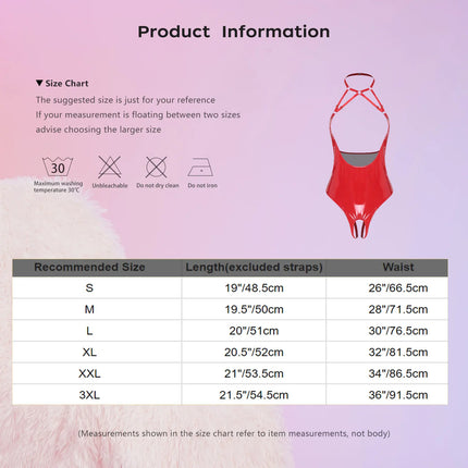 Women Wet Look Patent Leather Open Chest Crotchless Bodysuit Halter Backless Glossy PU Lingerie Jumpsuit Raves Party Clubwear