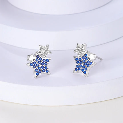 Real 925 Sterling Silver Star Earrings For Women Sparkling Zircon Ear Studs Luxury Fine Engagement Wedding Jewelry Gift For Girl