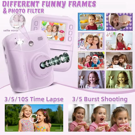 Print Camera Kids Instant Camera 1080P Thermal Print Digital Camera Supports SD Card Print Photo Video Games Music Children Gift