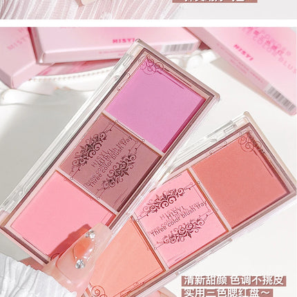 HISYI three-color blush matte natural nude makeup brightens the appearance and brightens the color. Three-color blush plate