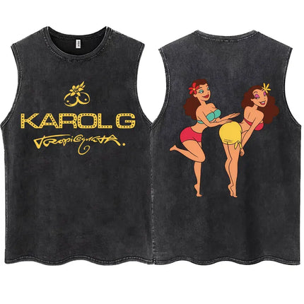 Wash KAROL G 2025 New Album Tropicoqueta Tank Tops Men Women Aesthetic T Shirt Casual Oversized 100% Cotton Sleeveless T Shirts