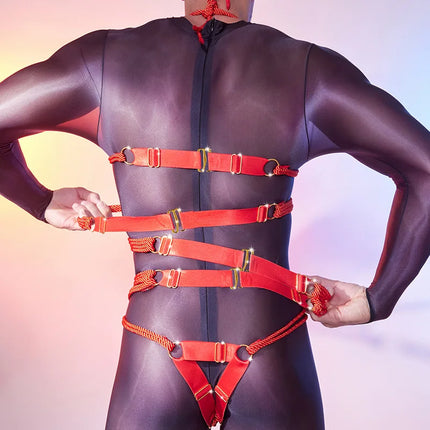 Men Sexy Binding Rope Clothes Metal Sm Game Props Sexy  Erotic Underwear Gays Lingerie Hollow Adjustable Erotic Jockstrap String