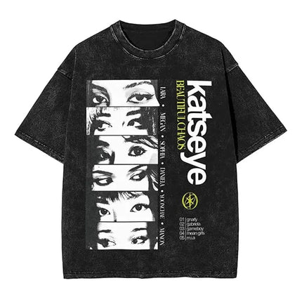 KATSEYE Merch Washed Graphic Print TShirt Men Women Short Sleeve Fashion Tshirts Oversized Crewneck Loose Cotton Tee Streetwear