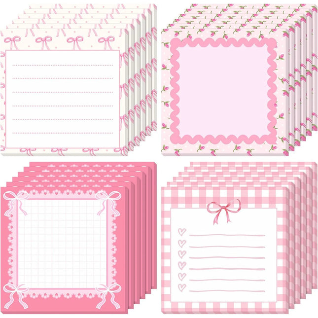 1pc Pink Bow Sticky Notes，Ins Style Self-Adhesive Tear-Off Notepad To Do List Stickers，Office School Memo Pad Reward Gift
