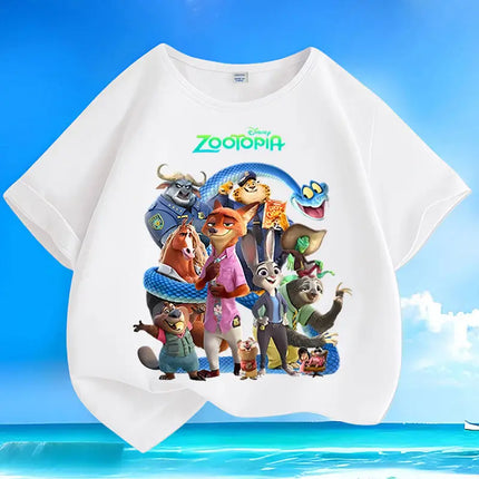 Crazy Zootopia New Fox Rabbit Cartoon Printed Children's T-shirt 2026 Summer New Cotton Versatile Parent Child Short Sleeve
